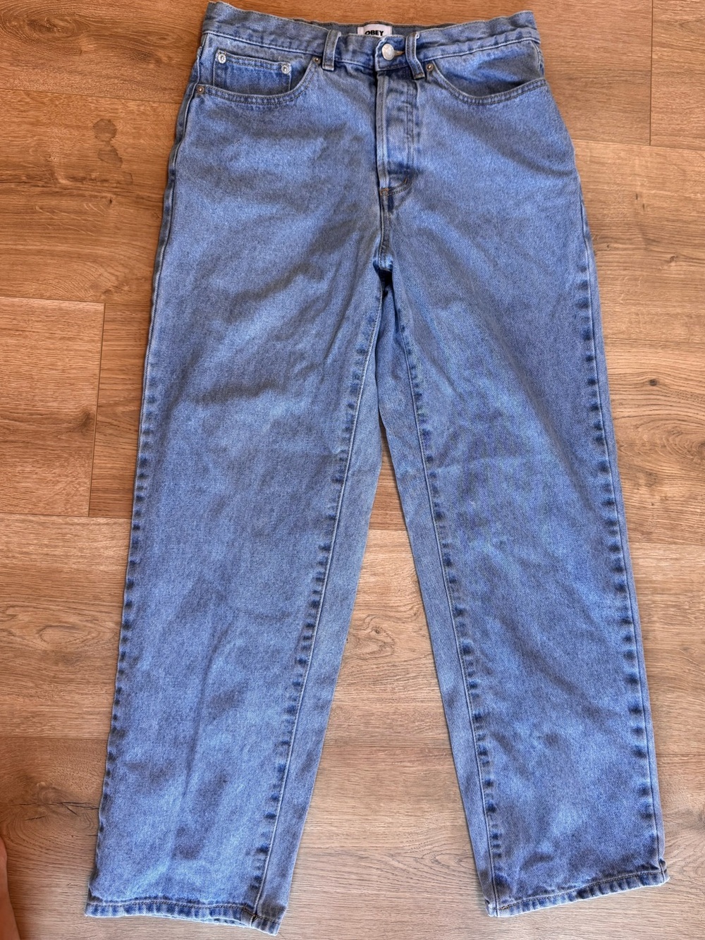 Obey Men's Light Blue Relaxed Straight Jeans